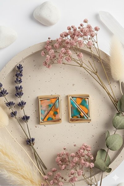Dorvina Brass Women's Earrings Orange Green Triangle Cut Square Model Vintage Gold Color |   Stylish and Durable Jewelry