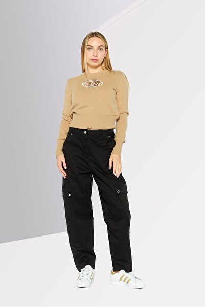 Diesel Women Crew Neck Long Sleeves Embroidered Sweater, Beige