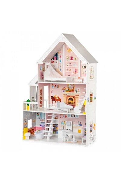 Ecotoys Casă de păpuși Ecotoys, XXL, lemn, mobilier, 3 etaje, multicolor KID0...