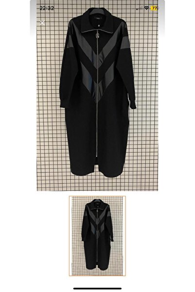 Armine TREND 25KT551 boyda fermuarlı deri detaylı likralı Giy çık Hırka siyah