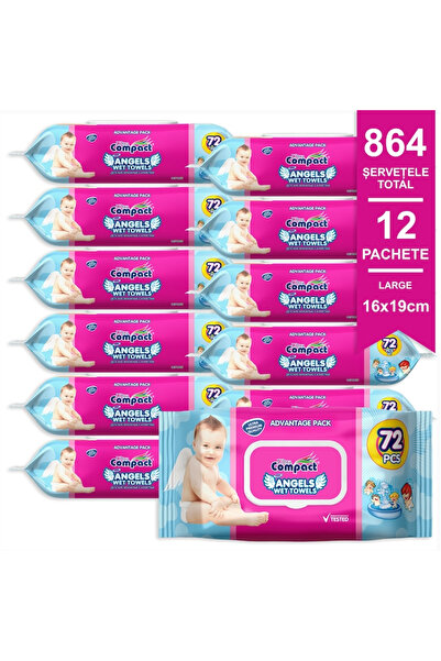 ANGELS Set Mega Box Servetele Umede Fresh cu Capac ,, Baby Wet Towels '' - 12 Pachete x 72 - 864 buc