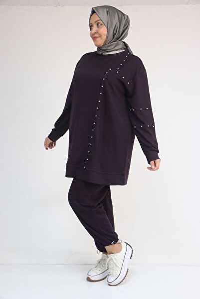 Eslina 57052 Plus Size Double Modal Suit with Elasticated Trouser Legs - Plum