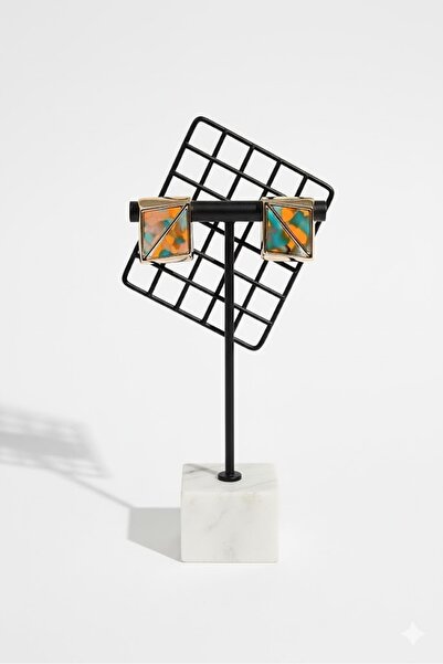 Dorvina Brass Women's Earrings Orange Green Triangle Cut Square Model Vintage Gold Color |   Stylish and Durable Jewelry