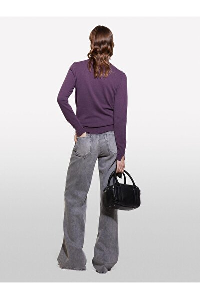 Sisley Kdn_Wool and Cashmere Blend Ribbed Detail Turtleneck Sweater Women's Purple Sweater - 324A102Hm2174