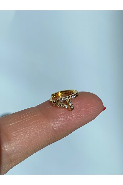 kurukafagift Çelik Piercing Halka Çivi Model Helix Tragus Kıkırdak Zirkon Taşlı 8 mm