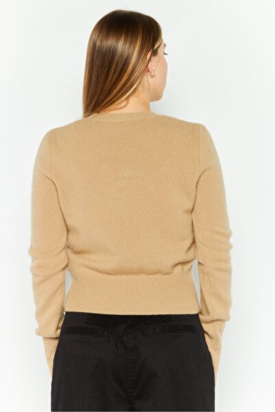 Diesel Women Crew Neck Long Sleeves Embroidered Sweater, Beige