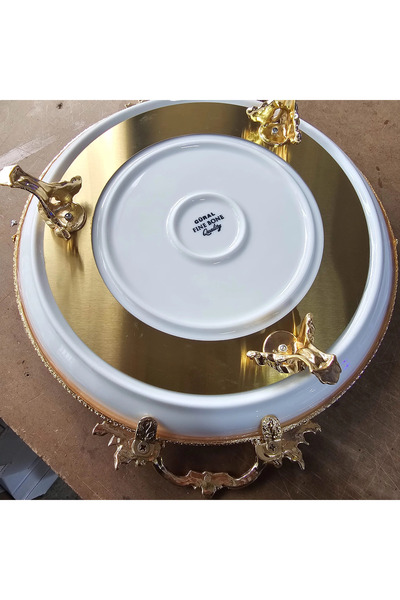 MaviDamla Cast Edge Frameded Footed Porcelain Presentation Plate 29 cm Gold
