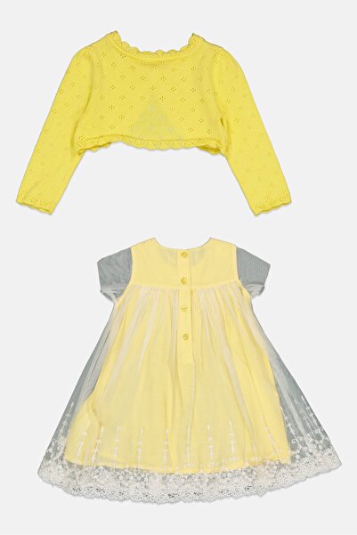 Hamleys Kids Girl 2 Pcs Pleated Dress With Cardigan, Yellow