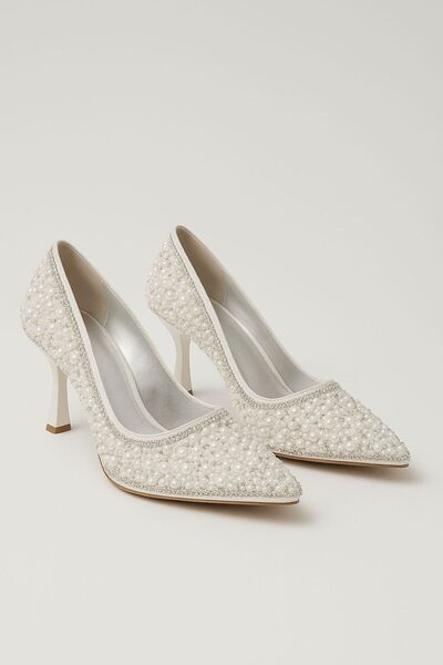 AYS SHOES أحذية نسائية مطرزة بالأحجار واللؤلؤ لحفلات الخطوبة والزفاف، أحذية سهرة بكعب عالي للفتيات