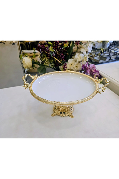 MaviDamla Cast Edge Frameded Footed Porcelain Presentation Plate 29 cm Gold