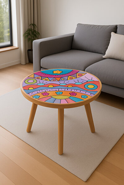 Boyut “Renklerin Dansı: El Yapımı Sanatsal Yuvarlak Sehpa”