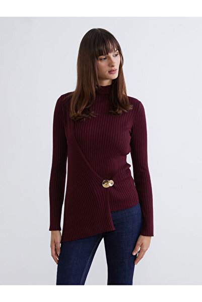 LC Waikiki Bordo Yarım Balıkçı Yaka Kadın Triko Kazak
