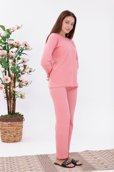 BLACKMORE Women's Pink Interlock Winter Cotton Long Sleeve Pajamas Set