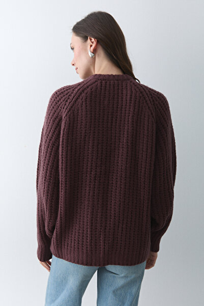 Laluvia Burgundy 5 Button Cardigan - 251061