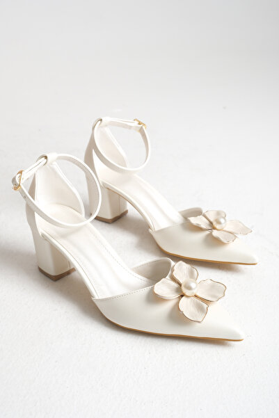 FOLLOWIN Grace Pearl Detailed Pointed Toe Thick Heeled Bridal Shoes - 6 cm
