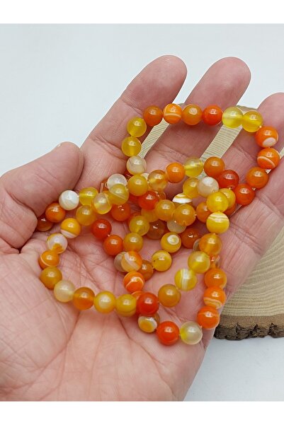 Yasamtohumu Piatra de agat portocaliu, multicolor, 8 mm – margele pentru desi...