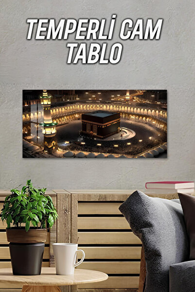 kutuTR 3D Görünümlü Temperli Cam Tablo – Kâbe Manzarası UV Baskı 60x30 Cm- TV...