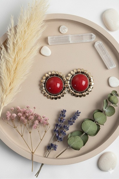 Dorvina Brass Women's Earrings Burgundy Vintage Model Gold Color |   Stylish and Durable Jewelry, Accessory