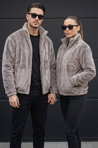 Delpino Unisex Women Men Lover Plush Half Oversized Coat Jacket