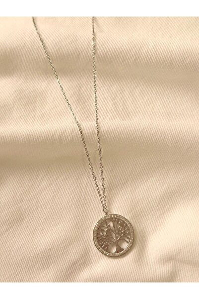Melanj Craft Tree of Life with Stones Steel Necklace - Silver