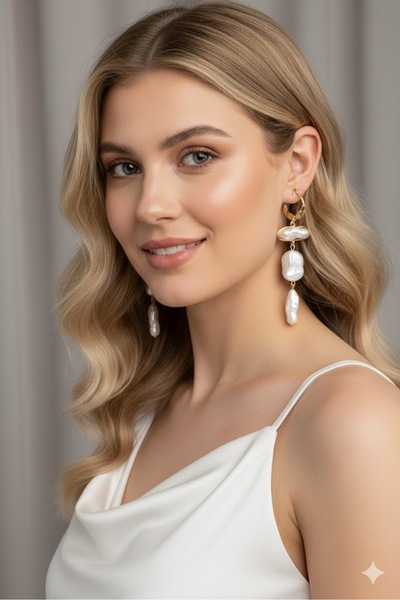 Dorvina Brass Women's Earrings Gold Color Dangle Crushed Pearl Model |   Stylish and Durable Jewelry, Accessory