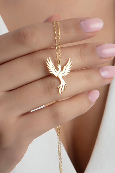 SARIASLAN Sade Taşsız Anka Kuşu Kolyesi 925 Ayar Gümüş Gold Renk