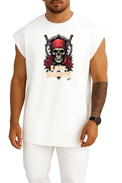 Bahriyeli Collection Oversized Rebel Warrior Skull Chest Printed Tank Top