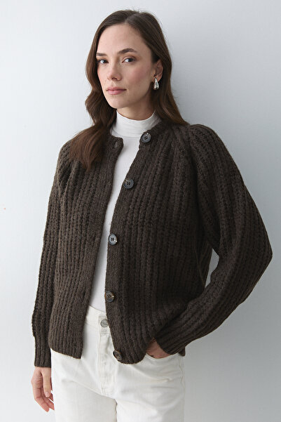 Laluvia Brown Melange 5 Button Cardigan - 251061