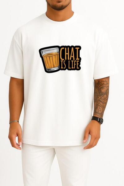 Bahriyeli Collection قصة فضفاضة تي شيرت تشاي إس لايف جست ب مطبوع للجنسين