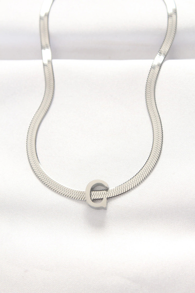 NM Store Harmonyaura 316L Steel Letter C Silver Color Italian Chain Necklace