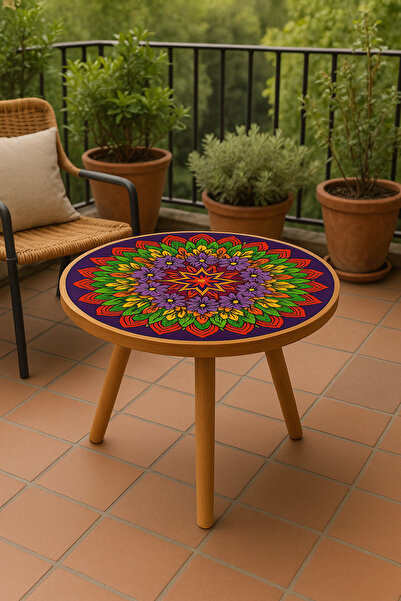 Boyut “Morun Büyüsü: Mandala Tasarım Ahşap Sehpa”