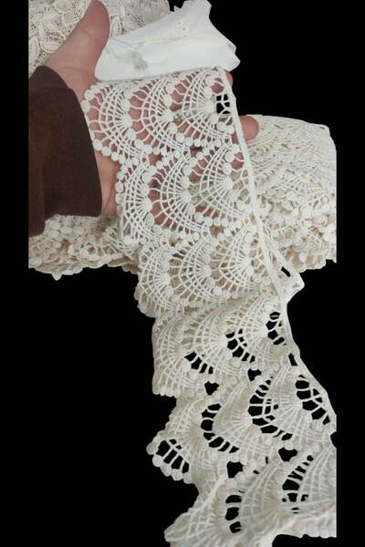 DUAYEN güpür dantel geniş kale kapısı desen 1 metre ham pamuk renk