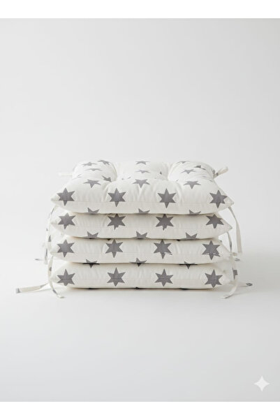 Alpateks Home Gri Yıldızlı Dayanıklı Duck Kumaş Sandalye Minderi 4 adet 45x45cm