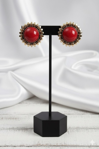 Dorvina Brass Women's Earrings Burgundy Vintage Model Gold Color |   Stylish and Durable Jewelry, Accessory