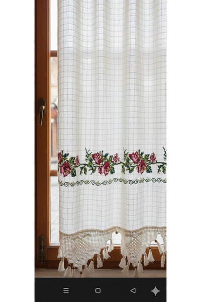 PAZARSEN Authentic Red Cross-Stitch Hand-Laced Linen Sunshade Curtain