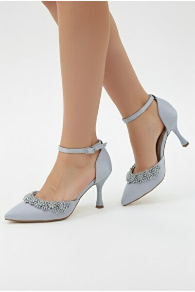 ŞAH حذاء سهرة بكعب رفيع 7 سم مرصع بالأحجار اللؤلؤية