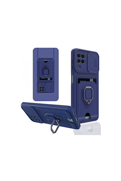 eco port حافظة سامسونج جالاكسي A22 زوما مع بطاقة عمل وحلقة سيليكون - أزرق داكن