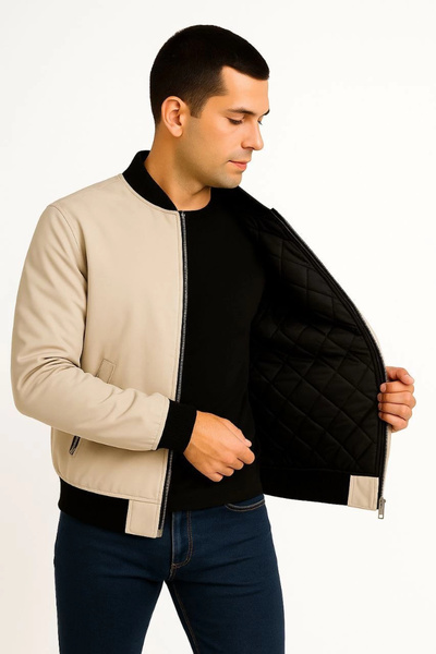 LUMİART Men's Bomber Jacket – Zippered, Quilted Inner Lining, Water-Repellent...