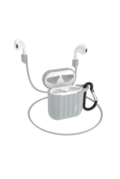 Hoco WB10 Silicone Protective Case for AirPods 1 & 2 with Carabiner and Anti-Loss Cord (Gray)