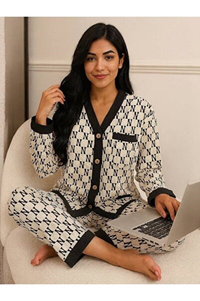 MİMİ PİJAMA Γυναικείο μακρυμάνικο πουκάμισο πιτζάμα BlackNy