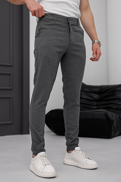 MODAMESTO Men's Smoked Slim Fit Stretch Fabric Fabric Trousers