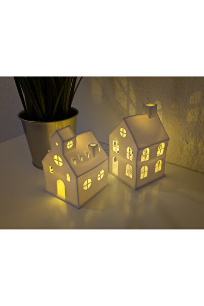 Barstech 2'li Tealight Mumluk Kış Evleri, Çam Ağaçı Desenli Noel Evleri, Balk...
