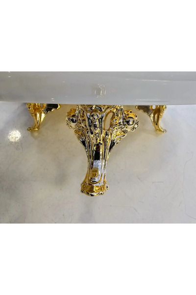 MaviDamla Cast Edge Frameded Footed Porcelain Bowl Gold 26 cm