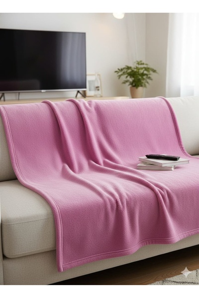 LinaByUgurr Pembe Polar Tv Battaniyesi 100x180 cm Tek Kişilik Peluş Tv Battaniye