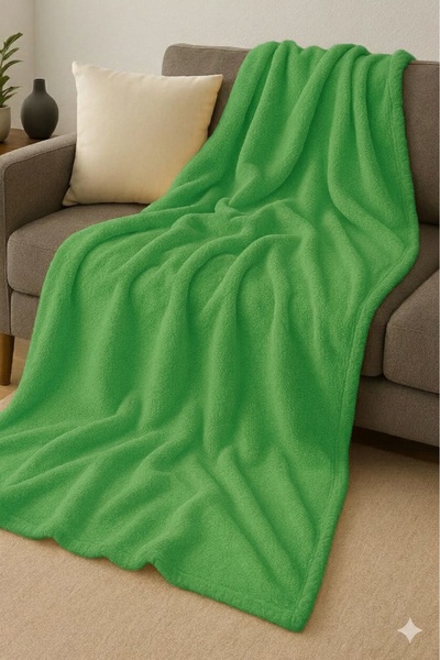 LinaByUgurr Yeşil Polar Tv Battaniyesi 100x180 cm Tek Kişilik Peluş Tv Battaniye