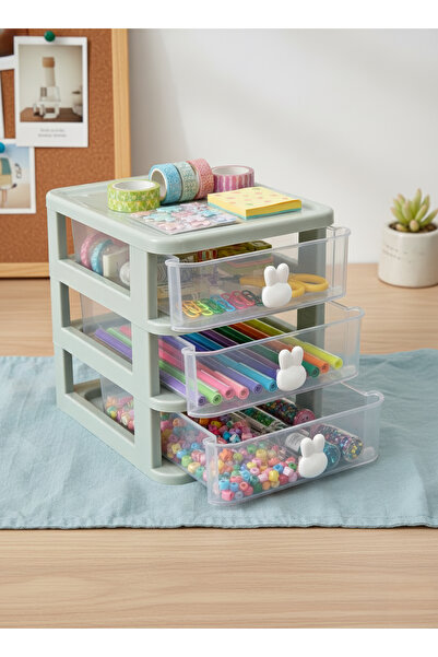 Collectors Store Tavşan Kulplu 3 Katlı Masaüstü Düzenleyici, Mini Çekmecelik,...