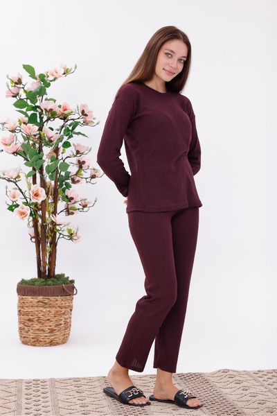 BLACKMORE Women's Burgundy Interlock Winter Cotton Long Sleeve Pajama Set