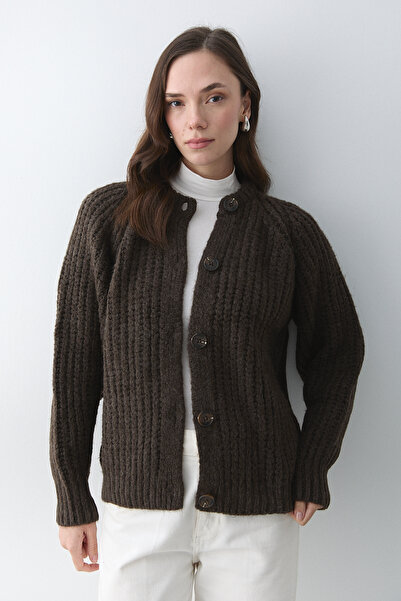 Laluvia Brown Melange 5 Button Cardigan - 251061