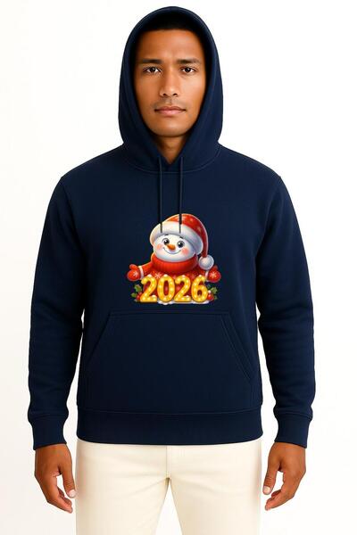 Bahriyeli Collection Hooded 2026 New Year Christmas Chest Printed Unisex Swea...