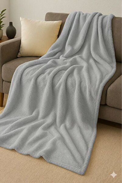 LinaByUgurr Light Gray Fleece Tv Blanket 100X180 cm Single Plush Tv Blanket